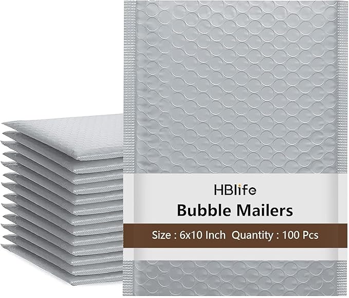 HBlife 100Pcs Gary Bubble Mailers, 6x10 Inches Self Seal Gray Poly Mailers, Padded Envelopes Shipping Bags Packaging for Small Business
