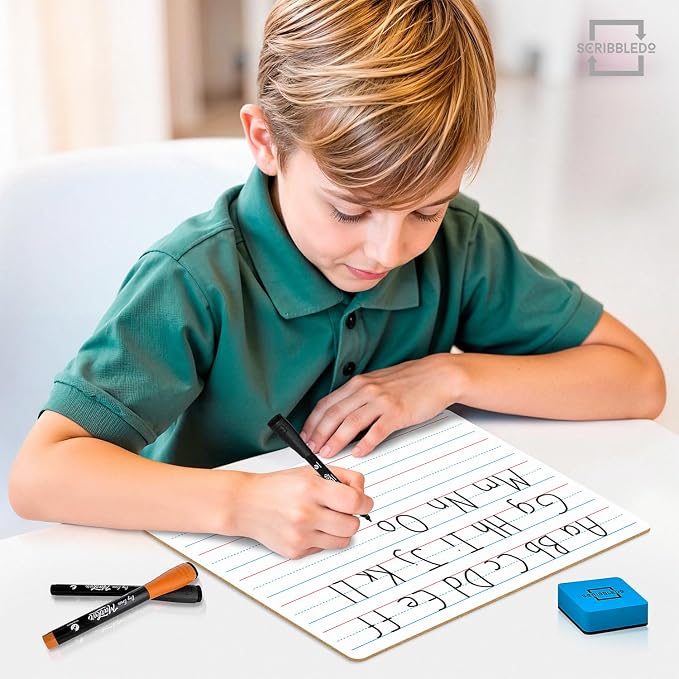 Scribbledo 5 Pack Small Lined Dry Erase Boards, 9x12 Double Sided | 5 Pcs Classroom Value Set, Smooth Learning Surface for Handwriting, Study & Homeschool Supply, Easy to Clean Masonite Board