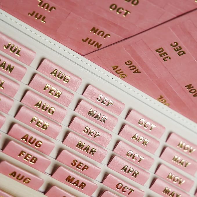 UPAFEXXI-Leather Monthly Tabs, 48 Pcs Planner Tabs(Pink) | Calendar Month Stickers for Planners, Organizing and Sorting out Notebooks