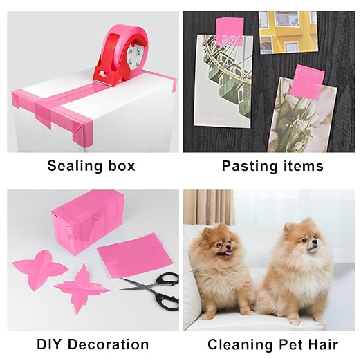 BOMEI PACK Pink Packing Tape with Dispenser, 2.4 Mil 1.88 Inch x 110 Yards, 6 Refills Rolls Pink Color Box Packaging Tape for Moving, Shipping, Mailing and Storage (Pack of 2)