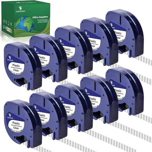 10-Pack 16952 Clear Plastic Labels Compatible with Dymo Letra tag Refills Transparent S0721530 Label Tape for Letra Tag Label Maker LT-100T LT-100H QX50 Printer, 12mm x 4m, 1/2" x 13'