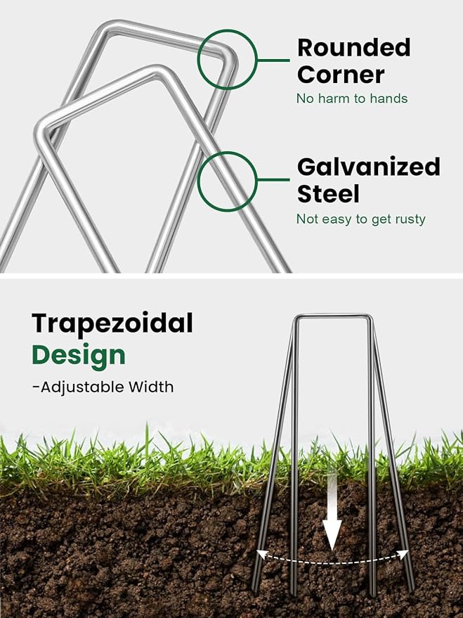 GROWNEER Landscape Staples 4 Inch, 50 Pack 11 Gauge Galvanized Steel Garden Pins for Weed Barrier Fabric, Secures Lawn Edging, Anchors Yard Decor