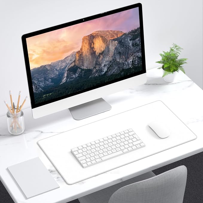 Dapesuom Large Mouse Pad, Extended Gaming Mouse Mat with Stitched Edges, Waterproof Full Size Desk Mats with Non-Slip Base, Computer Big Desktop Keyboard Pad for Laptop, Office, 23.6 x 11.8 in, White