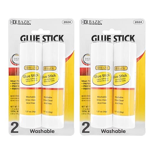 BAZIC Products Glue Stick 36g/1.27 Oz, Multi-Purpose Acid Free, Glue Sticks Set Ideal for Photos Paper Kids at School Home Office (2/Pack), 2-Pack