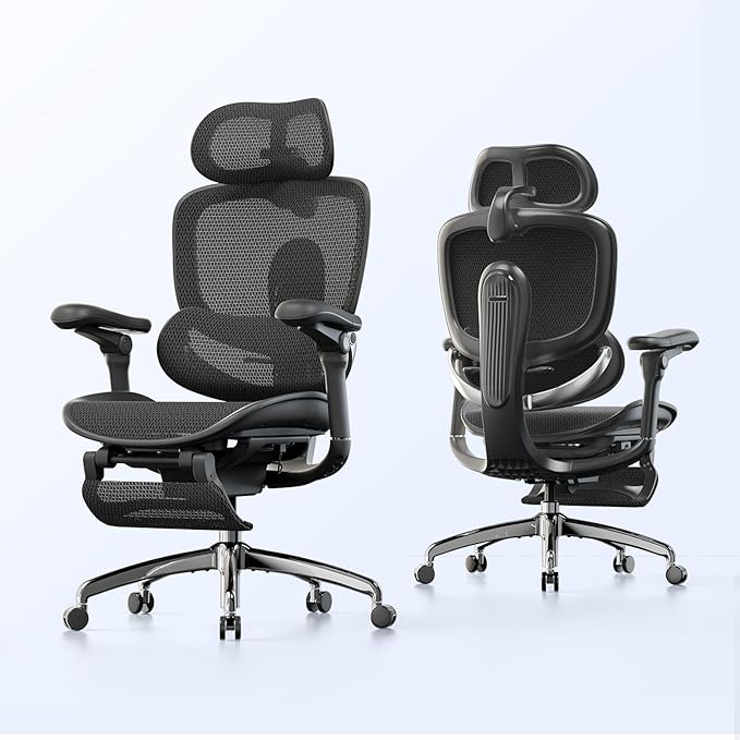 SIHOO Doro C300 Pro V2 Ergonomic Office Chair with Footrest, Jet Black | Full-Body Adaptive Support, 8D Armrests & Breathable Mesh, Comfy High Back Computer Desk Chair for Long Hours, 135° Recline