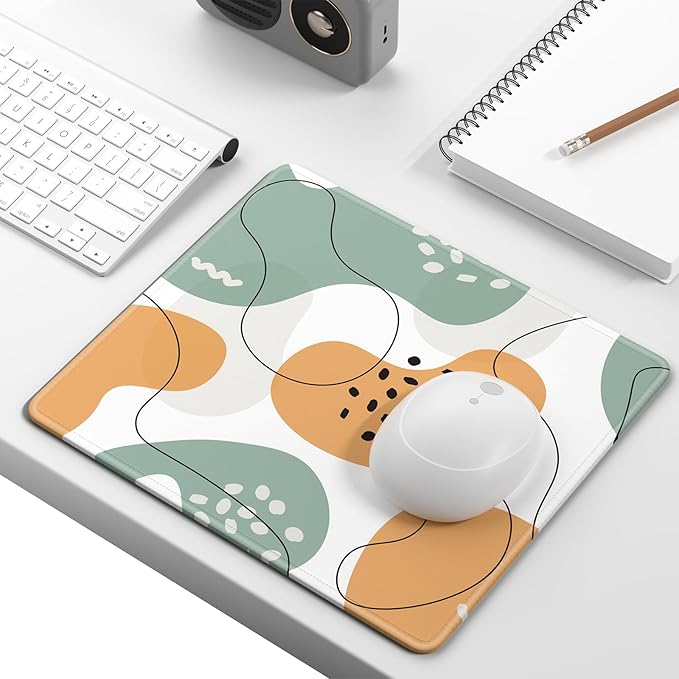 Mouse Pad, Minimalism Marble Style Computer Pad, Anti-Slip Rubber Mouse Mat with Stitched Edges for Gaming, Office, Laptop, PC, Women, 9" x 8" Thick 3 mm, Abstract Polka Dots