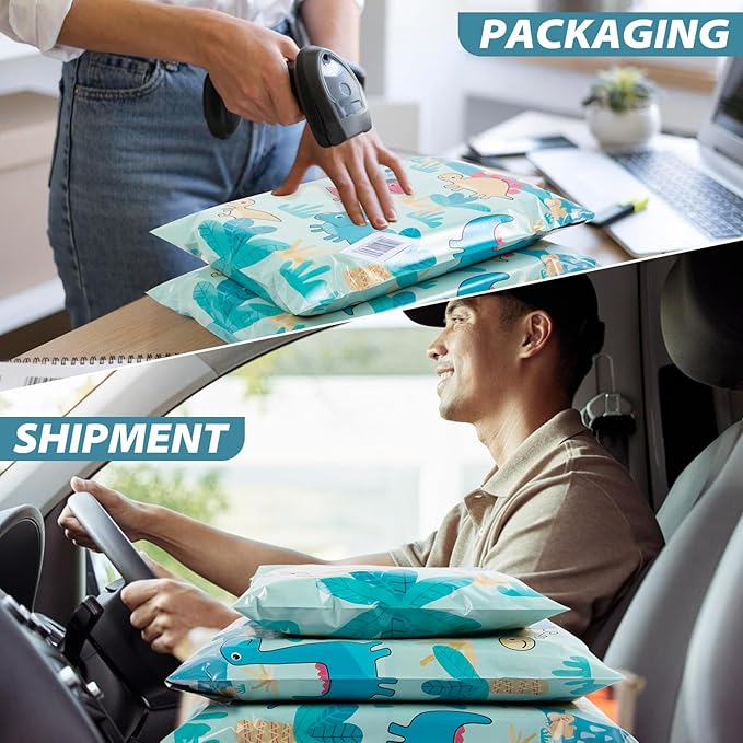 Oududianzi 100PCS Poly Mailers 10x13, Waterproof Shipping Bags, Thick Mailing Bags, Mailers Poly Bags, Shipping Envelopes, Cute Packaging Bags for Online and Offline Small business - Dinosaur