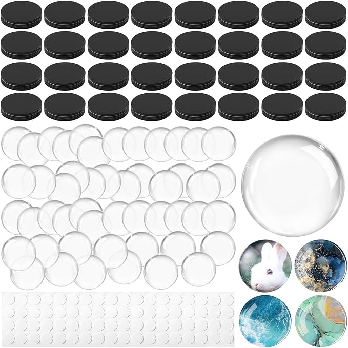Aertiavty 200 Pcs Fridge Magnets Making Kit, 1.2 Inch Glass Magnets for Refrigerator, Locker, Whiteboard, Office, Kitchen, Decorative Magnet (100 Round Magnet+100 Glass+Clear Adhesive Dots)