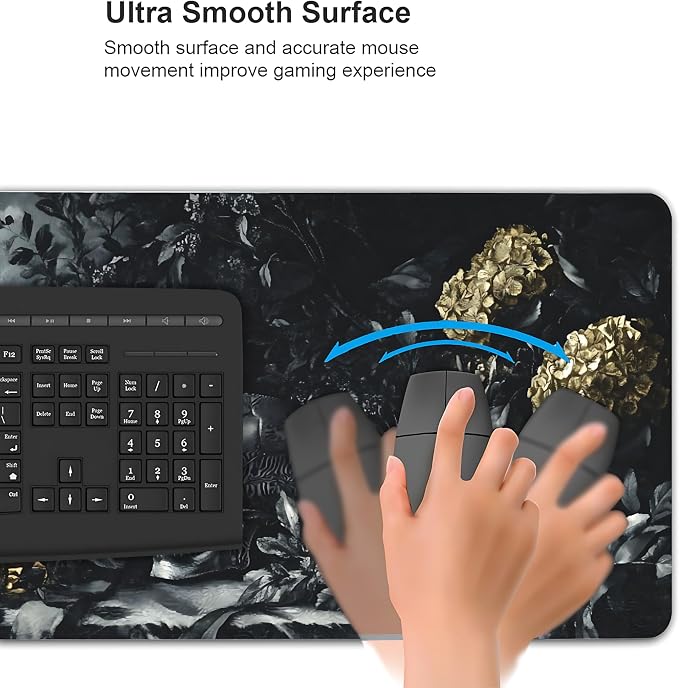 Aesthetic Skull Gaming Mouse Pad, Black Gold Dark Epic Desk Mat with Anti-Slip Base & Stitched Edges,35.4" x 15.7" in Table Mat for Computer Desktop, Beautiful Workstation Decor