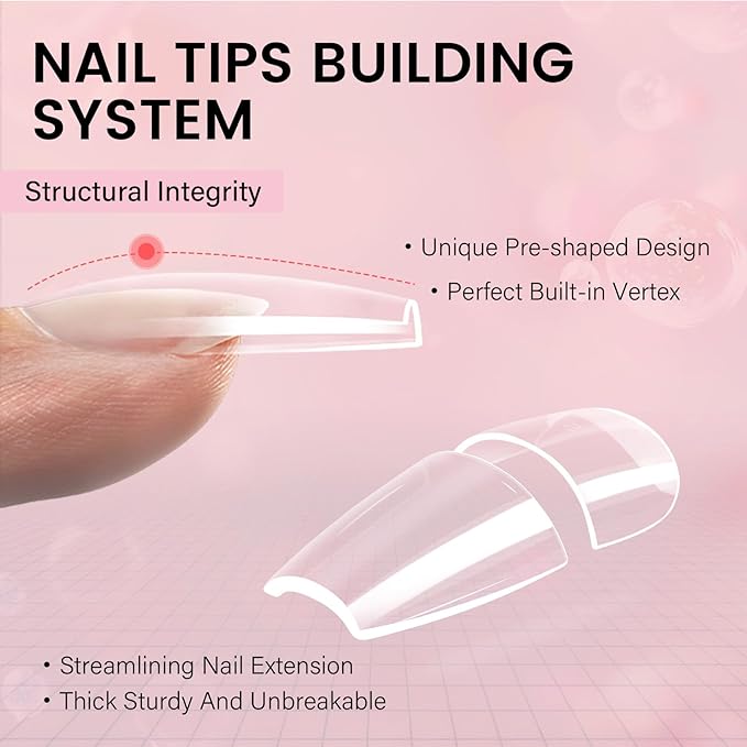 AILLSA Nail Extension Kit Medium Square Nail Tips 224pcs, Upgrade Glue Gel 30g for False Nail Tips, Gel Nail Tips Kit with Portable Mini U V Nail Lamp for DIY Home Salon