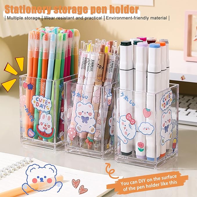 3 Pack Clear Acrylic Makeup Brush Holder,Acrylic Cosmetic Brushes Storage Organizer,Pencil Pen Holder Cup for Desk,Modern Design Desk Accessories for Office School Home Supplies