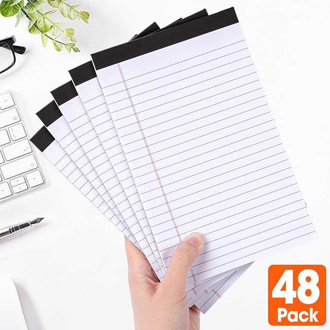 YesBes 48 Pack Note Pads Bulk, Small Legal Pads 5" x 8" Narrow Ruled Lined Writing Pad, 30 Sheets (60 Pages) Notepad for Office Home School, Perforated, Office Supplies