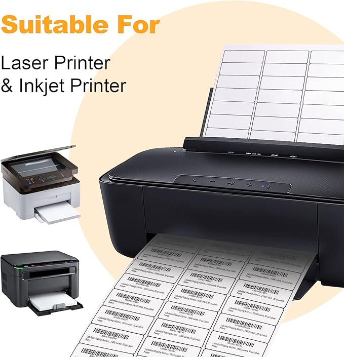 (7500 Pcs/250 Sheets) A4 30 Up Shipping Address Labels, 30 Per Page,1" x2-5/8 Mailing Label, 30-UP White Shipping Labels for Inkjet or Laser Printer,