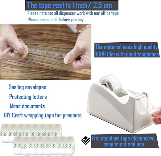 16 Pack Clear Tape Transparent Tape Refills Rolls Each Roll 3/4 x 1000 Inches, 1 inch Core, for Office, Home, School