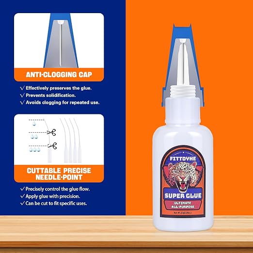 Super Glue Clear 30 g(1.06 oz.), Strong Fast Drying Waterproof Liquid Adhesive for Plastic, Metal, Wood, Rubber, Ceramic, Leather Repair,Rhinestone Jewelry, DIY Crafts Glue for the Office