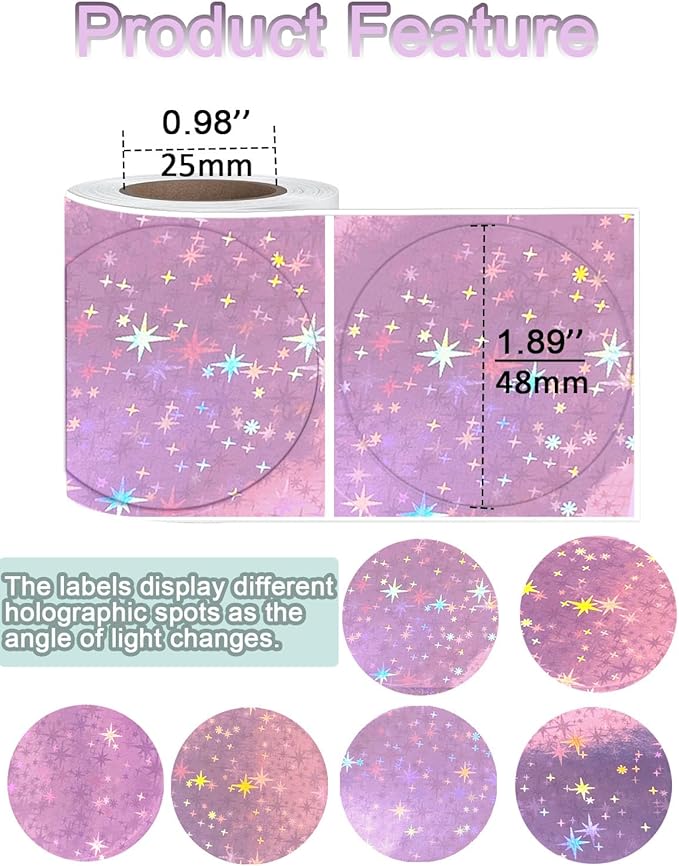 Thermal Labels, Compatible with T50M Pro/M110/M100/M220 Label Maker and Other 4x6 Thermal Printers for Shipping Barcode & Custom Stickers, Holographic Starlight Pink, 2×2 inch
