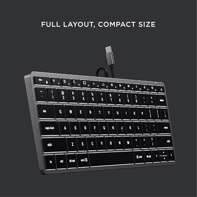 Satechi Slim W1 Wired Backlit Keyboard, Illuminated Keys & USB C Connection, for MacBook Air/Pro M5/M4, iPad Air/Pro M5/M4/M3, iPad mini, Mac mini, iMac and More
