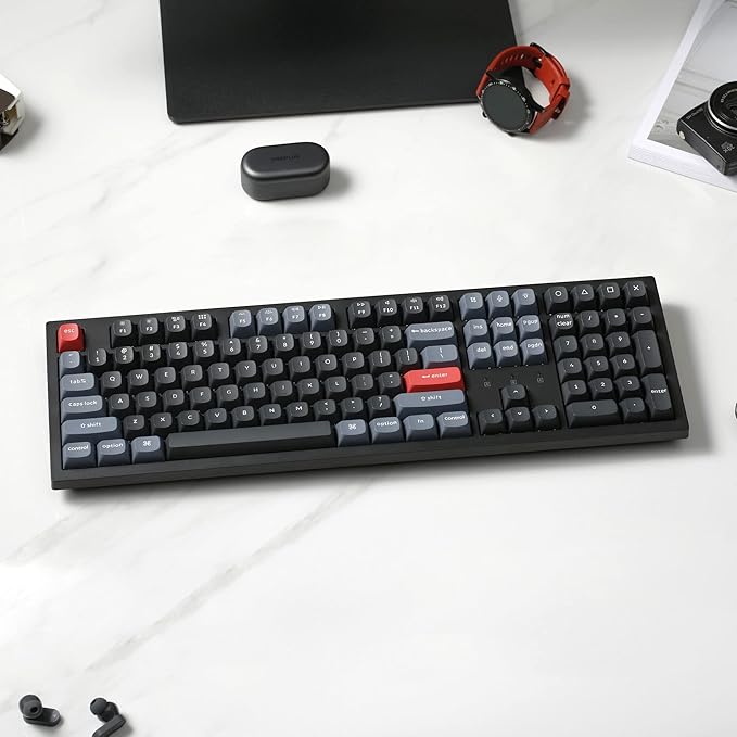 Keychron K10 Pro Wireless Custom Mechanical Keyboard, Full-Size QMK/VIA Programmable Bluetooth/Wired White Backlight with Hot-swappable Keychron K Pro Red Switch Compatible with Mac Windows Linux