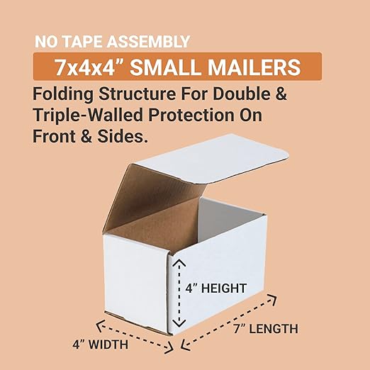 BOX USA Shipping Boxes Small 7"L x 4"W x 4"H 50-Pack - Corrugated Cardboard Box for Shipping, Mailing, Packing, Packaging and Storage