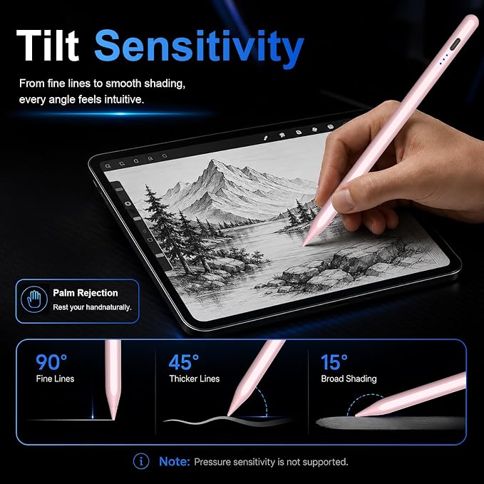 Stylus Pen for Apple iPad 2018-2026 for Note-Taking Drawing Pink | 15Min Fast Charge iPad Pencil with High Precision, Tilt Sensitivity, Palm Rejection on iPad 6-11/Air/Pro/Mini, No Pairing