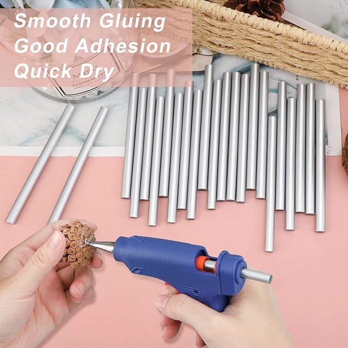 Manarty Metallic Silver Hot Glue Stick, 48 PCS 0.27" Dia x 4" Long Mini Hot Melt Glue Sticks Colored, Adhesive EVA Glue Sticks Standard for Sealing Repairing DIY Art Handmade Car Craft Decoration