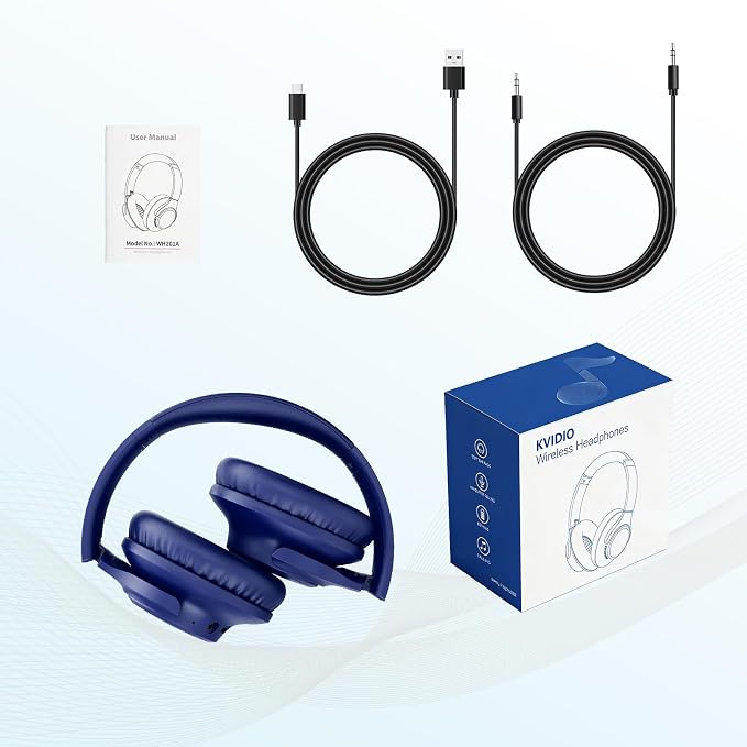KVIDIO Bluetooth Headphones Wireless Over Ear Headsets 65H Playtime | Deep Bass, HiFi Stereo, Bluetooth 6.0, Microphone, Comfortable Fit, Foldable, Lightweight, Low Latency for Travel Home Office