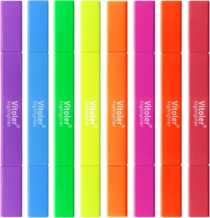Vitoler Highlighters Assorted Colors, 8 Pack Dual Tip Pastel Highlighters | For teachers, For nurses, For women, For bibles, For markers, For writing, For journaling, For office, For School Supplies