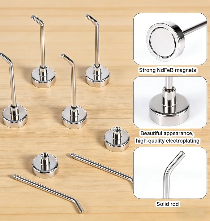 Strong Magnetic Hooks, 10 Pcs, 2.2 Inch Long, Silver, SS Magnet Hooks for Hanging Strong, Buttom - 0.63 Inch, Refrigerator, Kitchen, Whiteboard, Towel, Grill, Fridge, Garage