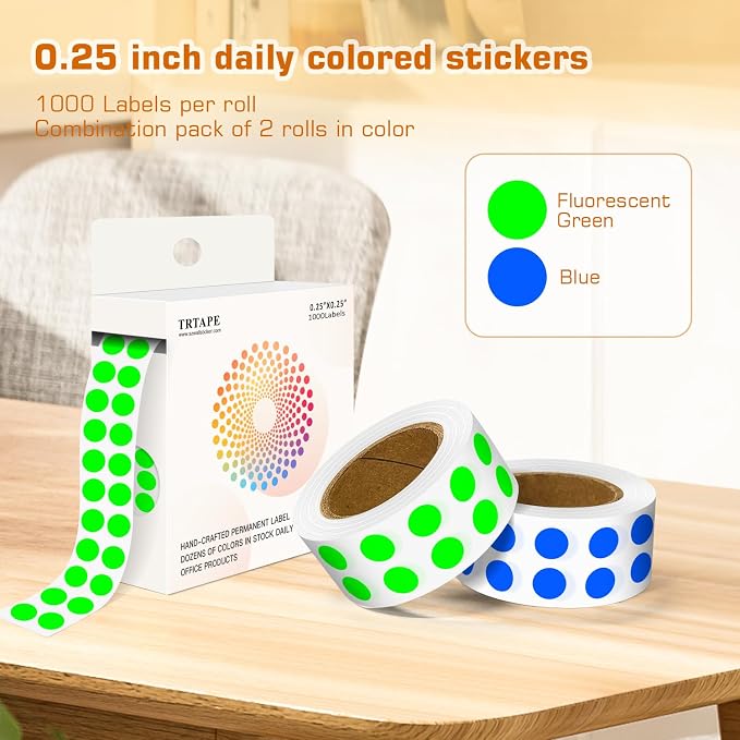 0.25 Inch Small Round Stickers Dot Stickers, 2000 PCS Color Dots | 1/4 Inch Small Round Color Coding Labels Stickers, 2 Rolls Colorful Dots for Organization, Color Code Stickers for Classroom