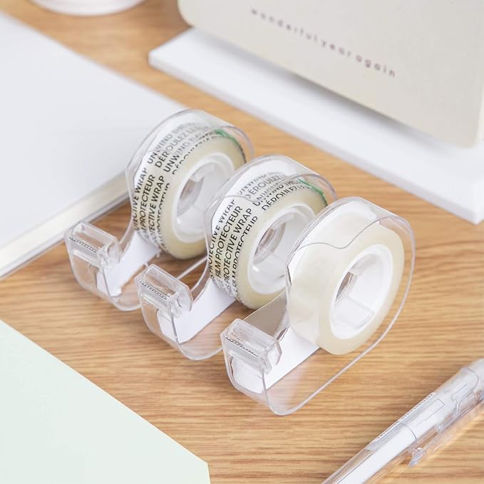 Amazon Basics Double Sided Permanent Tape with Dispenser, Narrow Width, 1/2 x 252 inches, Translucent, 3-Pack
