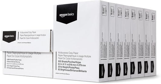 Amazon Basics Multipurpose Copy Printer Paper, 20 lb, 8.5 x 11 Inches, 8 Reams (4,000 Sheets), 92 Bright White, Great for Crisp Ink Printing