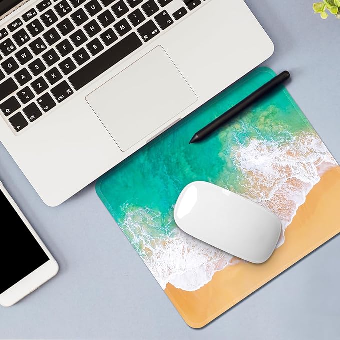Mouse Pad with Stitched Edges - Ocean Beach Mousepad for Women, 9.25 x 7.75 inch Washable Square Desk Pad, Non-Slip Rubber Base, Office Home Laptop Accessories - Ocean Serenity