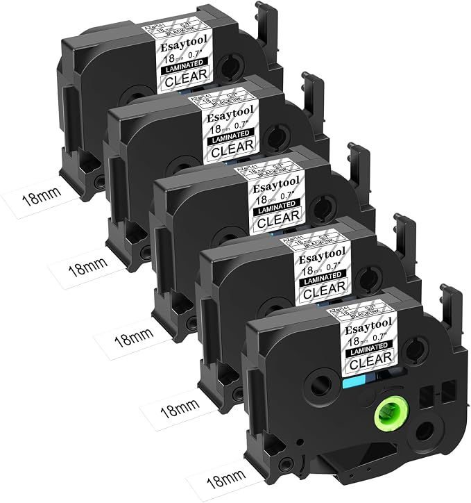 5 X Compatible with P-Touch TZe-141 AZE-141 TZ-141 Black on Clear 18mm 0.7'' Laminated Label Tape Replacement for Ptouch PT-1300 PT-2030 PT-300 PT-D400AD PT-E550W PT-P950NW Label Maker