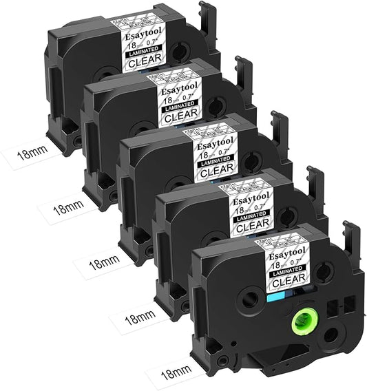 5 X Compatible with P-Touch TZe-141 AZE-141 TZ-141 Black on Clear 18mm 0.7'' Laminated Label Tape Replacement for Ptouch PT-1300 PT-2030 PT-300 PT-D400AD PT-E550W PT-P950NW Label Maker