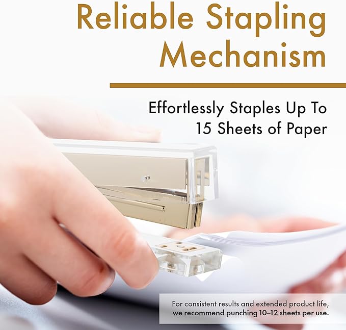 OfficeGoods Acrylic Stapler – Aesthetic & Durable Gold Desk Staple for Modern Office – Stylish & Compact Office Supplies for Women & Men