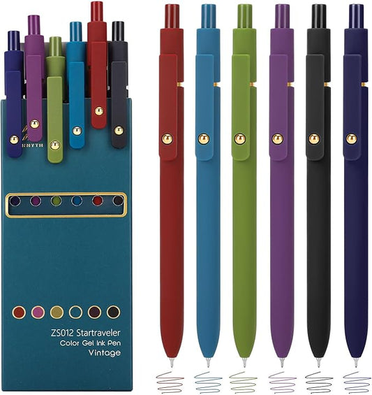 Ddaowanx Colorful Gel Pens, 0.5mm Fine Point Retractable, Cute Pens with Colored Writing and Sketching,Gifts for Women (12Pcs-Vintage Colors)