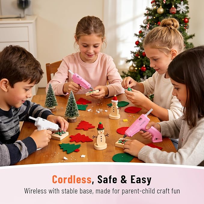 Katerk 3.7V Cordless Hot Glue Gun Kit, 90s Fast Heating, Mini Glue Gun with 15 Glue Sticks, USB-C Rechargeable with 2000mAh Built-in Battery, Ideal for DIY, Gift Making, School Crafts & Repairs (Pink)