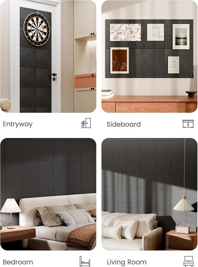 Bumusty 36" x 24" Large Cork Board Alternative, Charcoal Gray | 6-Pack Felt Bulletin Board Tiles, 60 Adhesive Tabs, 30 Pushpins, Home, Office, Classroom, Vision Board
