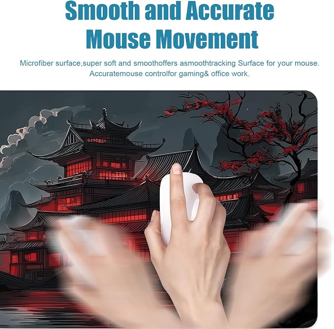 Gaming Mouse Pad, Large Desk Mat, Japanese XL Extended Big Mousepad with Non-Slip Rubber Base Stitched Edges, Laptop Computer Keyboard Mat, Office&Home, 31.5x11.8in