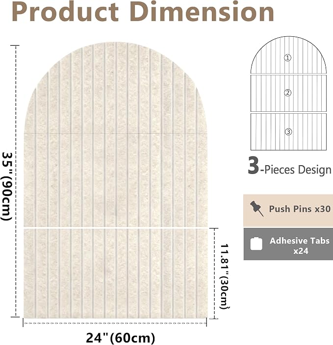 Felt Bulletin Board 35" x 24", Cork Board Alternative with 30 Push Pins | 3 Customizable Modular Decorative Felt Pin Board, Vision Board for Office Home Bedroom Wall Decor, Photo Picture Display