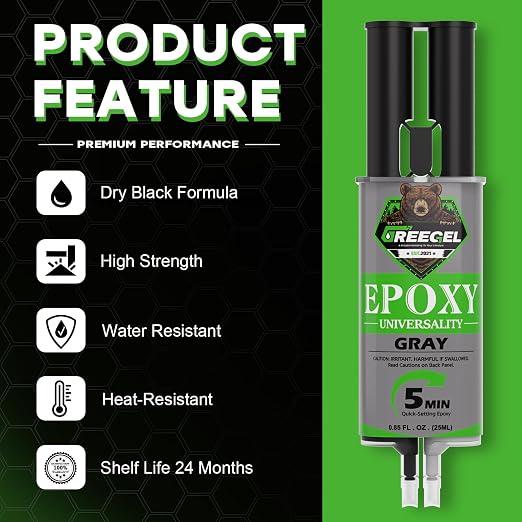 2 Part Gray Epoxy Glue 5 Minute Set Adhesive, 1.7 oz Syringe | Fast-Setting 2-Part Strong Epoxy Adhesive, Gray Ultra Strong Epoxy Resin Glue for Plastic, Metal, Glass, Ceramic, 2 Pack