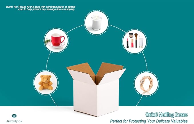 6x6x6 inch Shipping Boxes, 6x6 White Small Box, 15 Pack | 6" Box for Coffee Mugs, Crafts, Candles, Gifts, Mailing, Packaging, Storing, Corrugated Cardboard, with Fragile Stickers