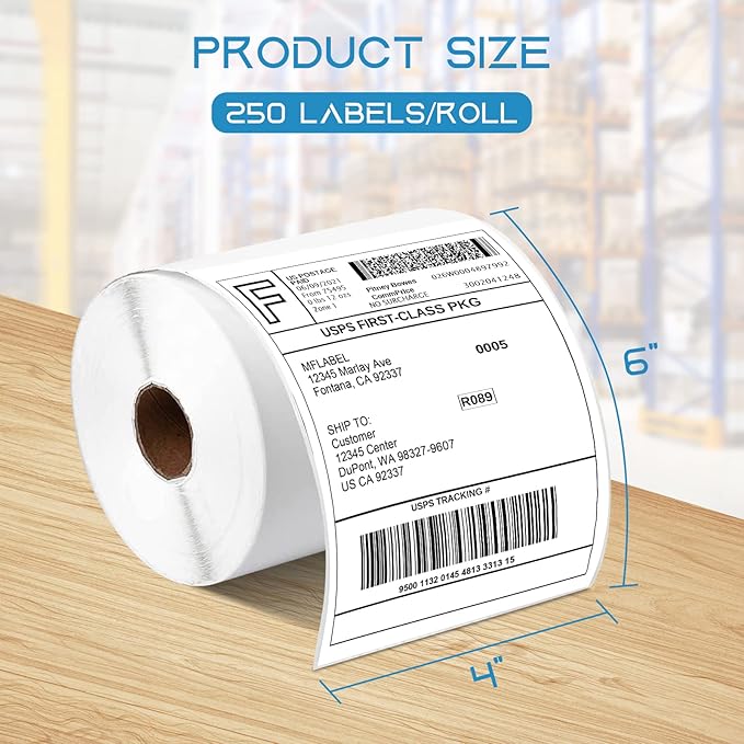 MFLABEL 4x6 Direct Thermal Shipping Labels - 10 Rolls of 250 Labels, Perforated Easy to Peel Blank Address Labels for Thermal Printers, Compatible with Rollo, Munbyn, Zebra for UPS, Amazon, Shopify