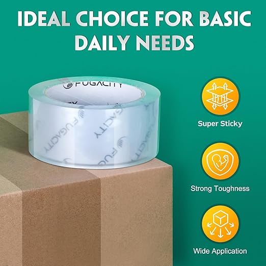 FugaCity Clearer Packing Tape Refills (36 Rolls),Heavy Duty Packaging Tape for Moving Sealing, Moving Supplies Shipping Tape,2.7 Mil Thick, 1.88 in Wide,65 Yards Per Roll,Total 2340 Yards