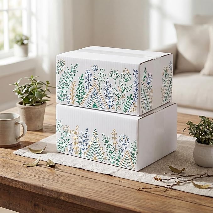 HORLIMER 8x6x4 Shipping Boxes Set of 40, White Corrugated Cardboard Mailer Box for Packing Small Business