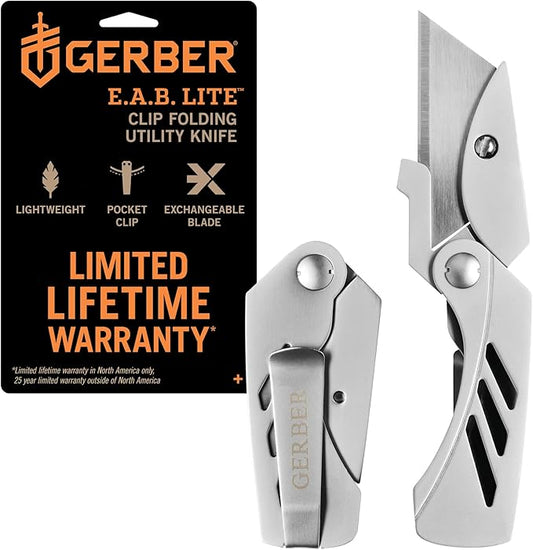 Gerber Gear EAB Lite Pocket Razor Knife with Money Clip - EDC Gear Folding Stainless Steel Utility Knife with Box Cutter Blade for Everyday Carry