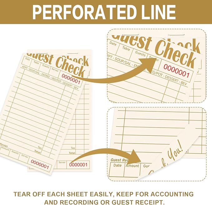 Guest Checks Books for Servers, Server Note Pads, 6 Pack, Natural Color Paper, Waitress Notepad for Restaurants, Waitress Accessories, 300 Sheets, Coffee