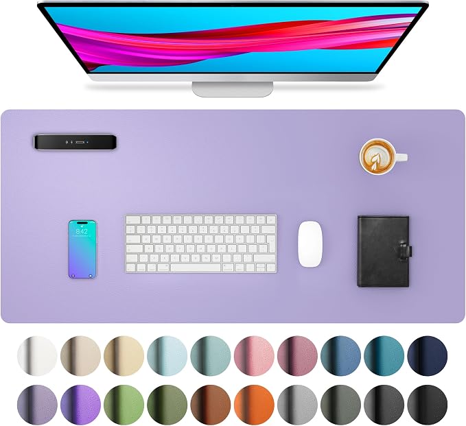 Aothia Faux Leather Desk Mat (Light Purple, 23.6" x 13.7") | Creates One Clean Surface For Your Keyboard, Mouse And Laptop, Helping Keep Your Workspace Organized Every Day