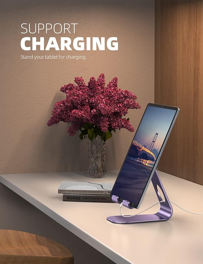 Lamicall Tablet Stand, Adjustable Tablet Holder - Desktop Stand Holder Gifts Compatible with 4-13" Tablets Such as iPad Pro 11, 9.7, 10.5, 12.9 Air Mini, Kindle, Tab, iPhone Air 17 Pro Max, Purple