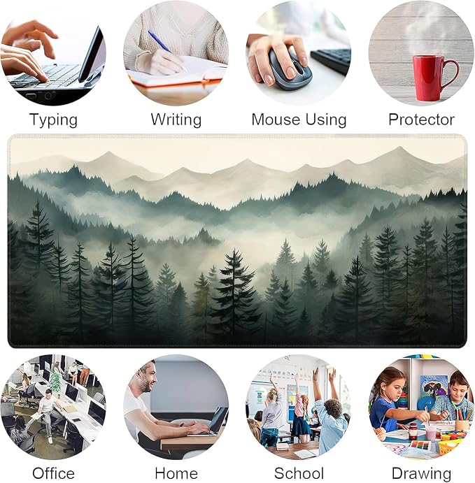 Misty Forest Large Mouse Pad,Gaming Keyboard Desk Pad,Extended Mouse Mat Non-Slip Rubber Base with Stitched Edges for Office Game Home XXL 35.4"x15.7"